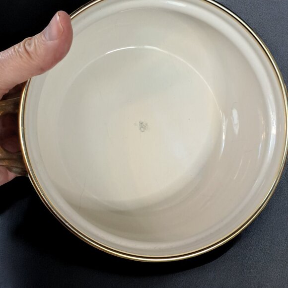 Vintage Asta Enamelware 9" Dutch Oven Soup Pot Wildflower Design Brass Handles - Picture 4 of 8